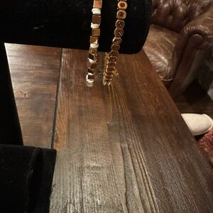 Rustic Cuff 2 Piece Stack Set Elegant Gold-Tone and Stone Bracelet Set